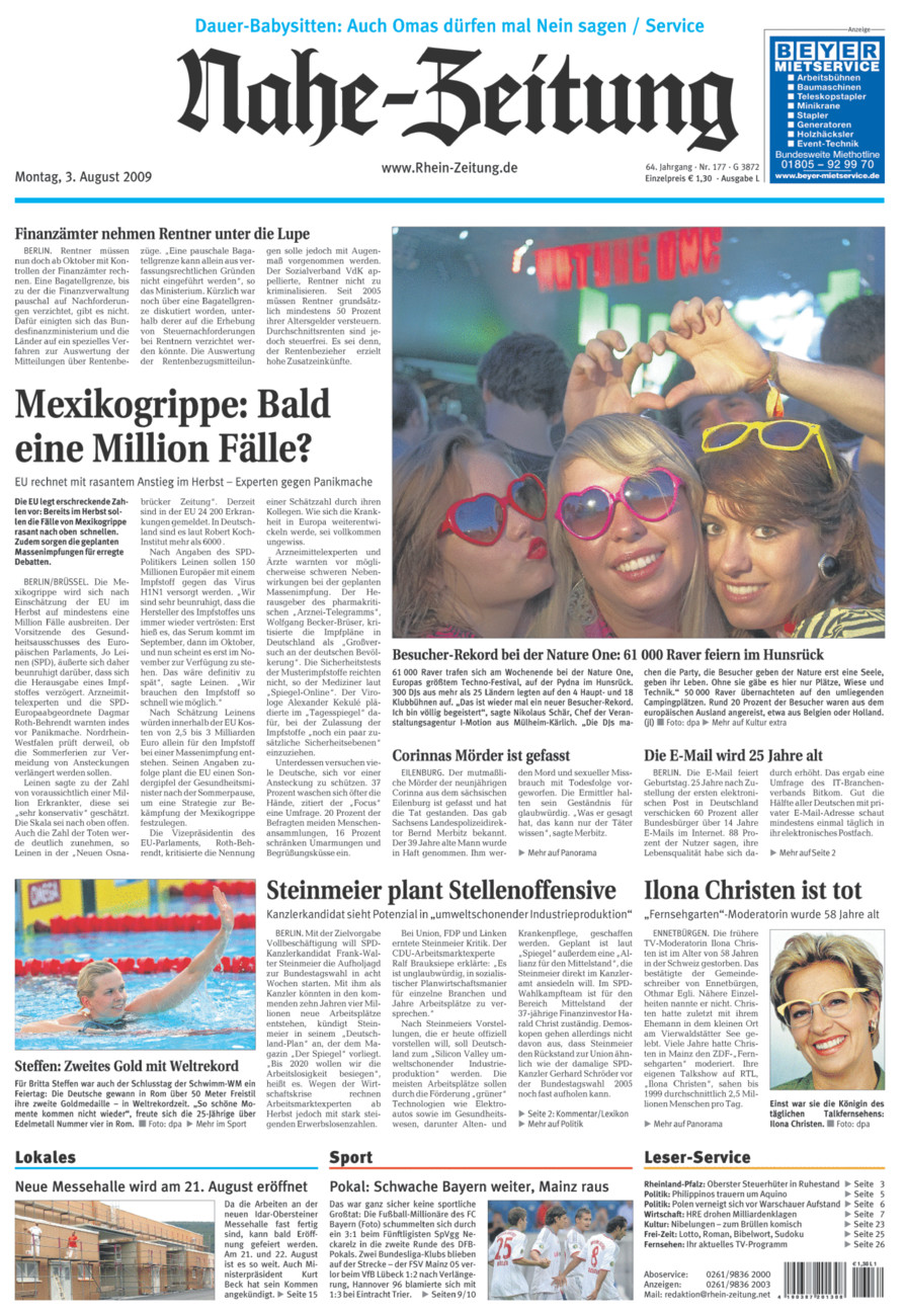 Nahe-Zeitung vom Montag, 03.08.2009