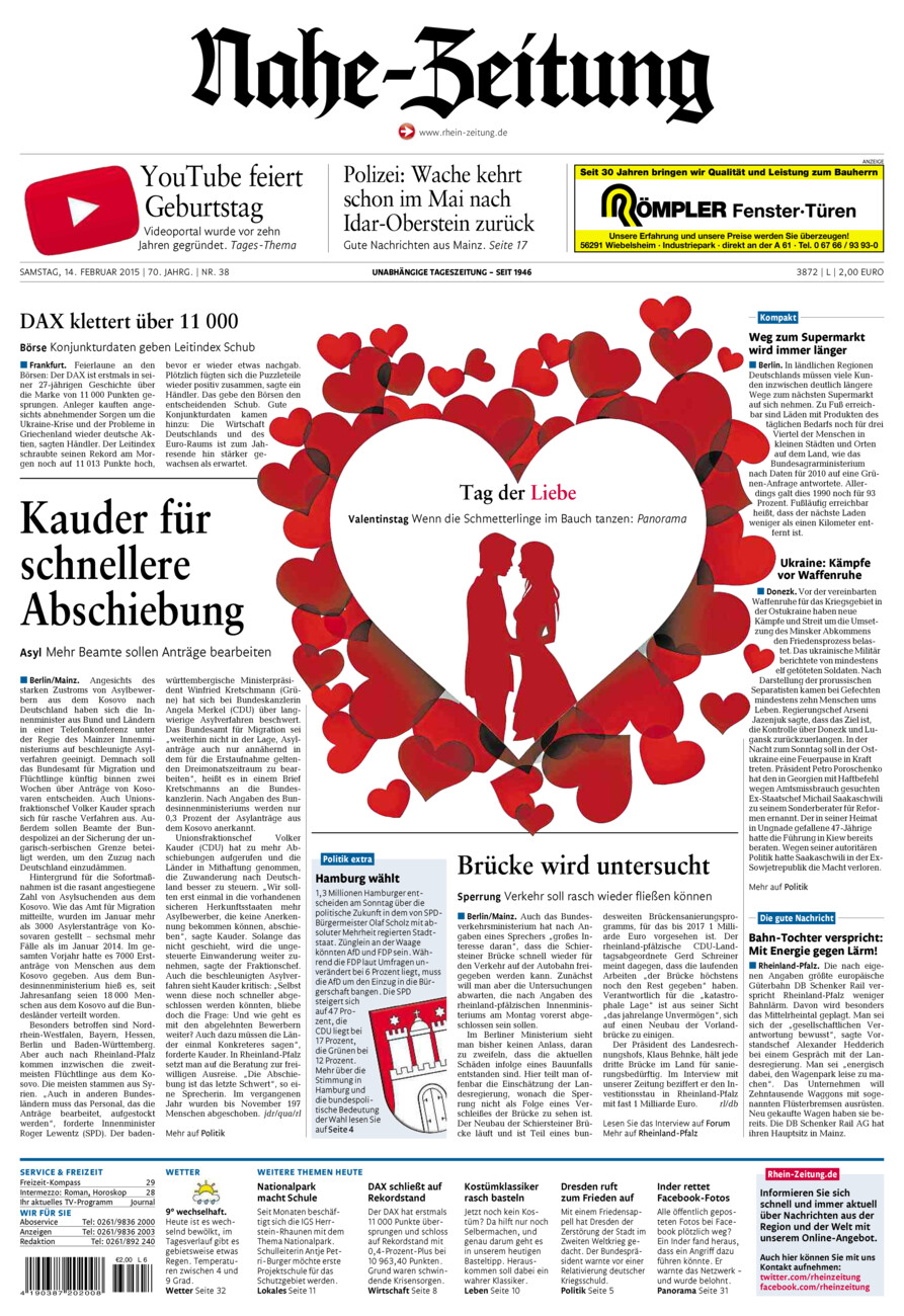 Nahe-Zeitung vom Samstag, 14.02.2015