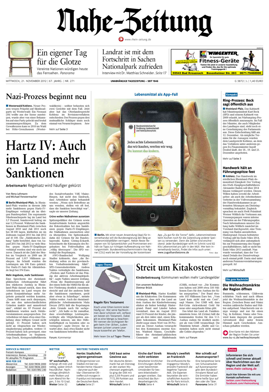 Nahe-Zeitung vom Mittwoch, 21.11.2012