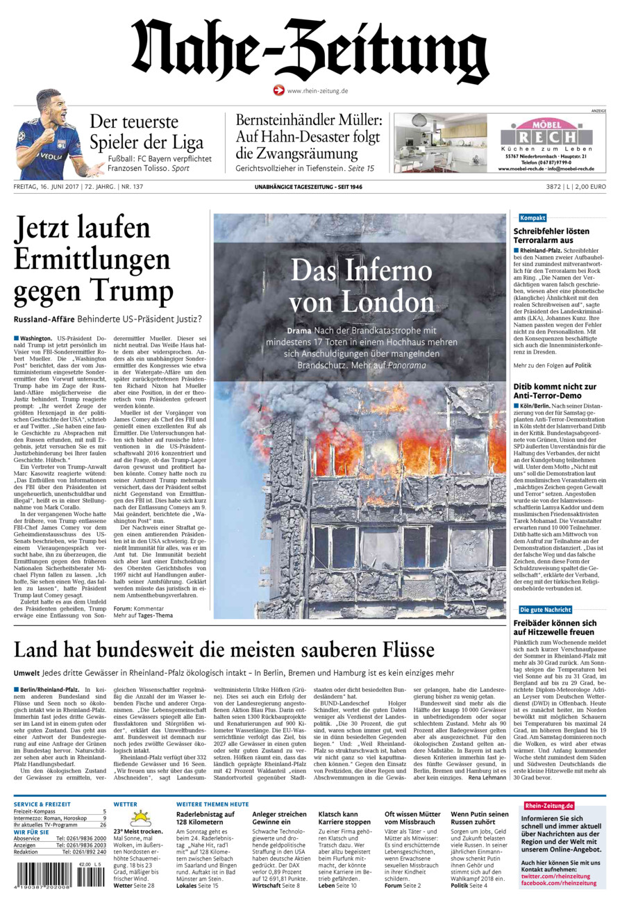 Nahe-Zeitung vom Freitag, 16.06.2017