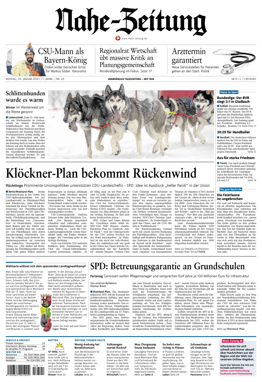 Nahe-Zeitung vom Montag, 25.01.2016