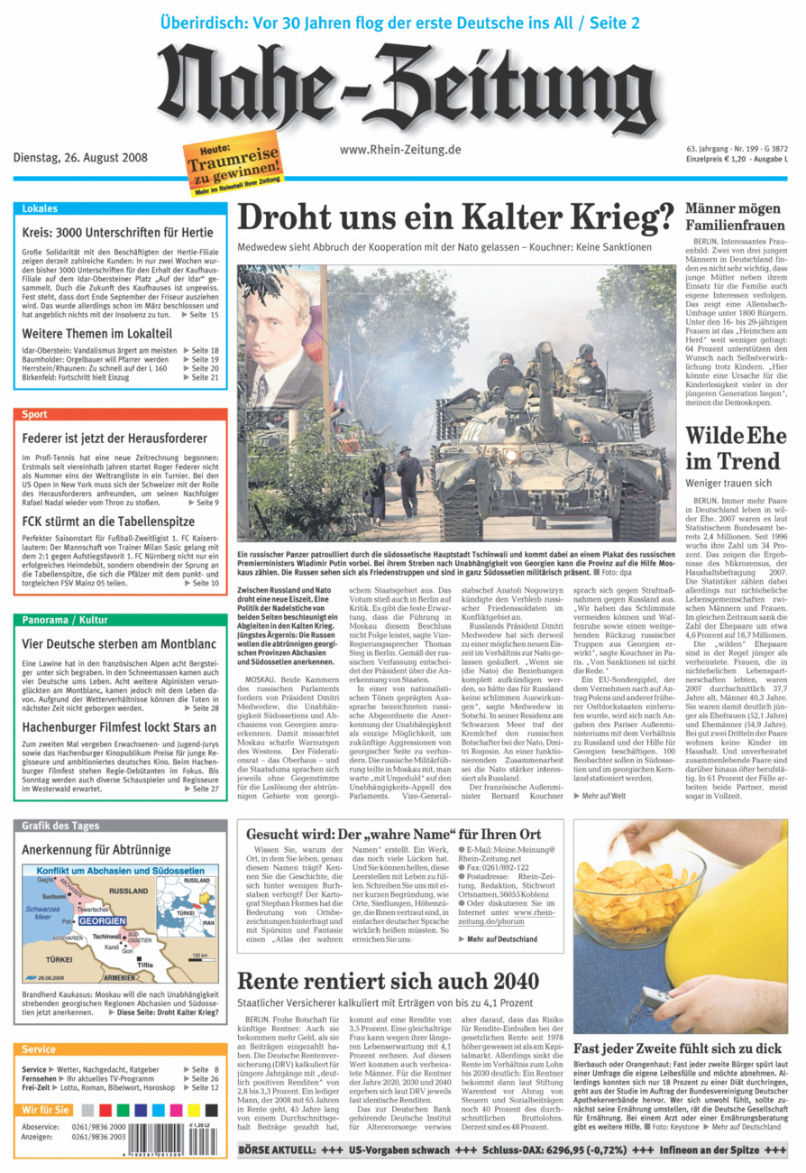 Nahe-Zeitung vom Dienstag, 26.08.2008