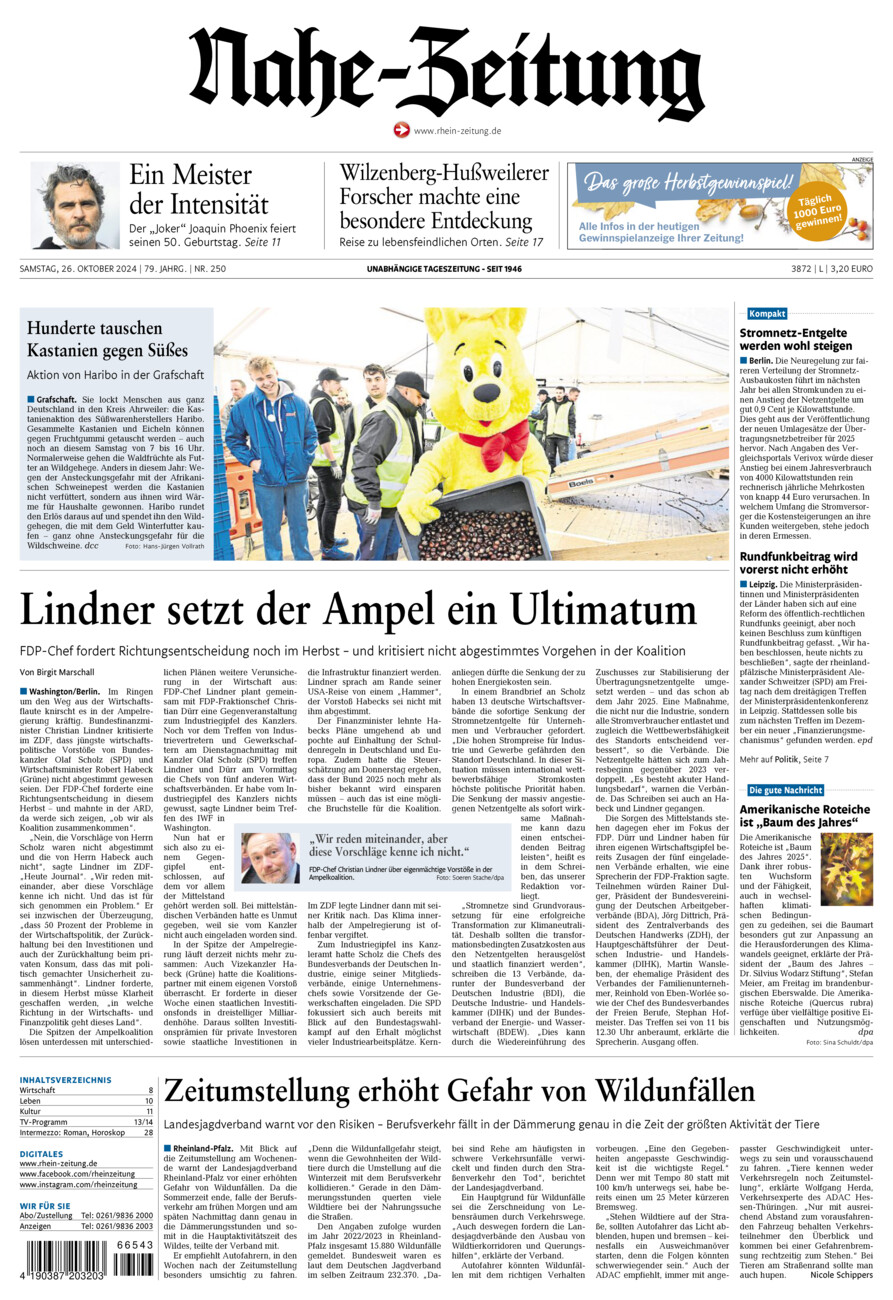 Nahe-Zeitung vom Samstag, 26.10.2024