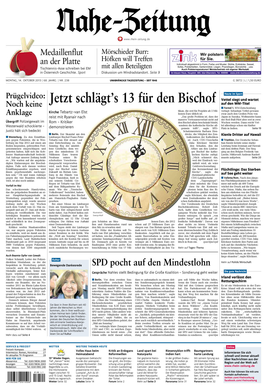 Nahe-Zeitung vom Montag, 14.10.2013