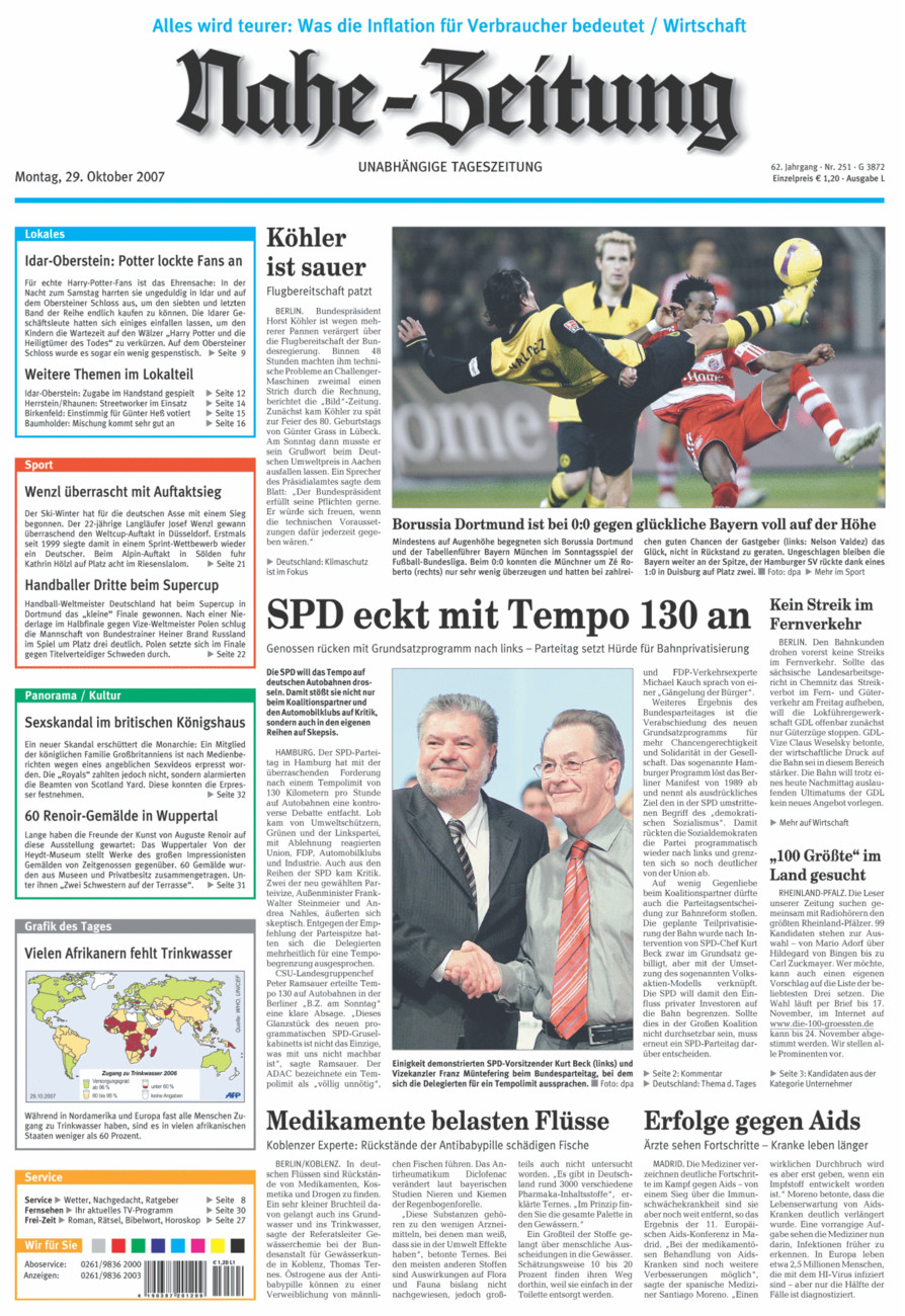 Nahe-Zeitung vom Montag, 29.10.2007