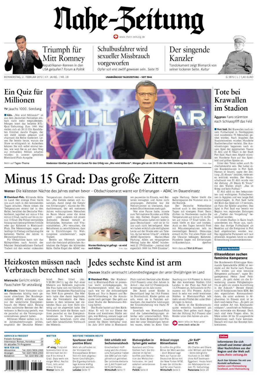 Nahe-Zeitung vom Donnerstag, 02.02.2012