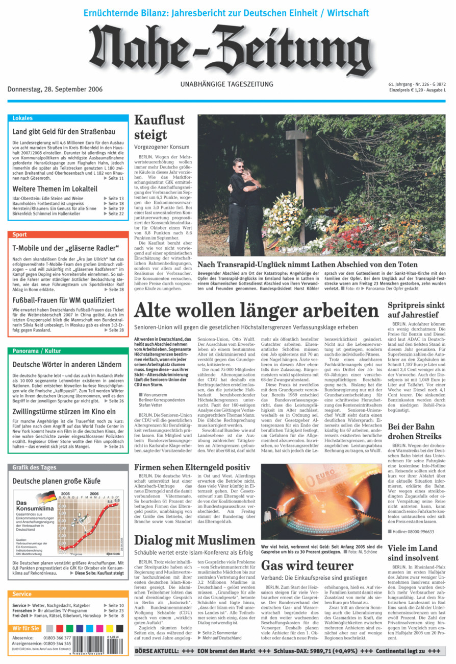 Nahe-Zeitung vom Donnerstag, 28.09.2006