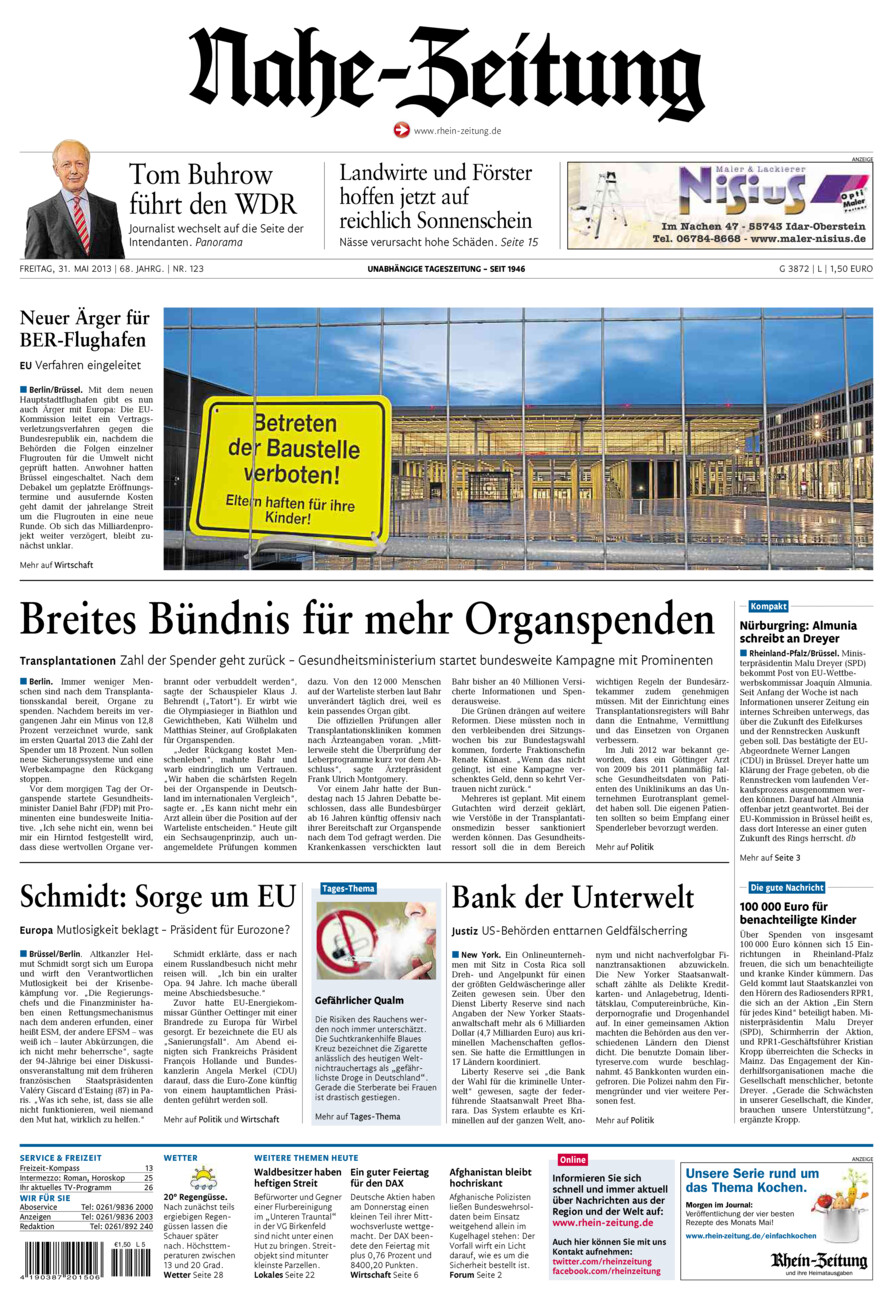 Nahe-Zeitung vom Freitag, 31.05.2013