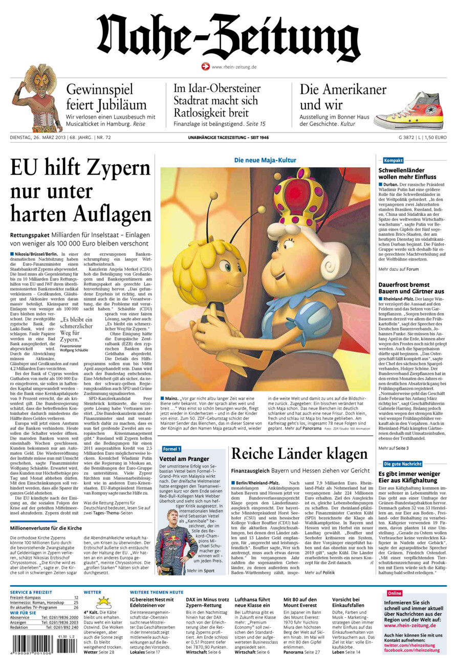 Nahe-Zeitung vom Dienstag, 26.03.2013