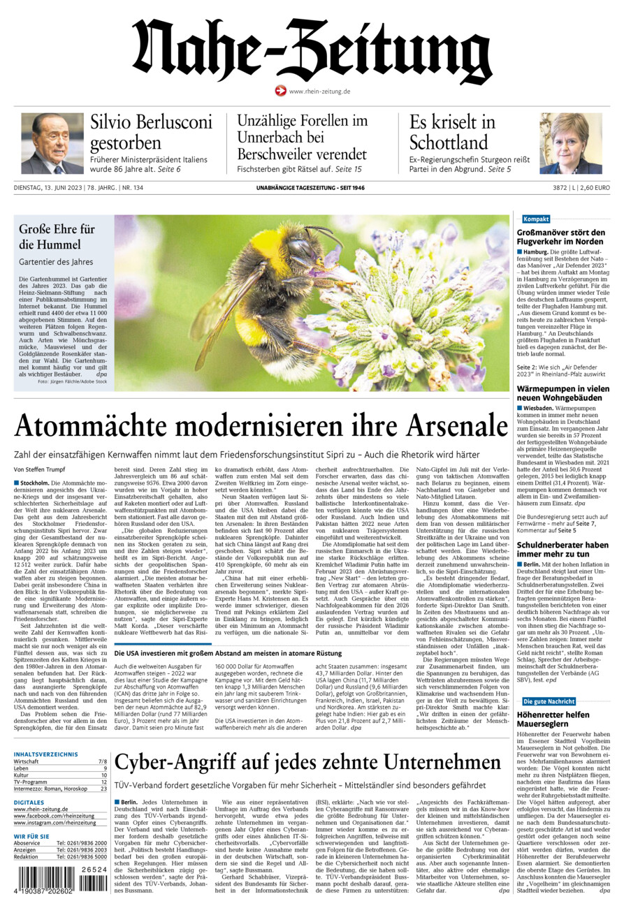 Nahe-Zeitung vom Dienstag, 13.06.2023