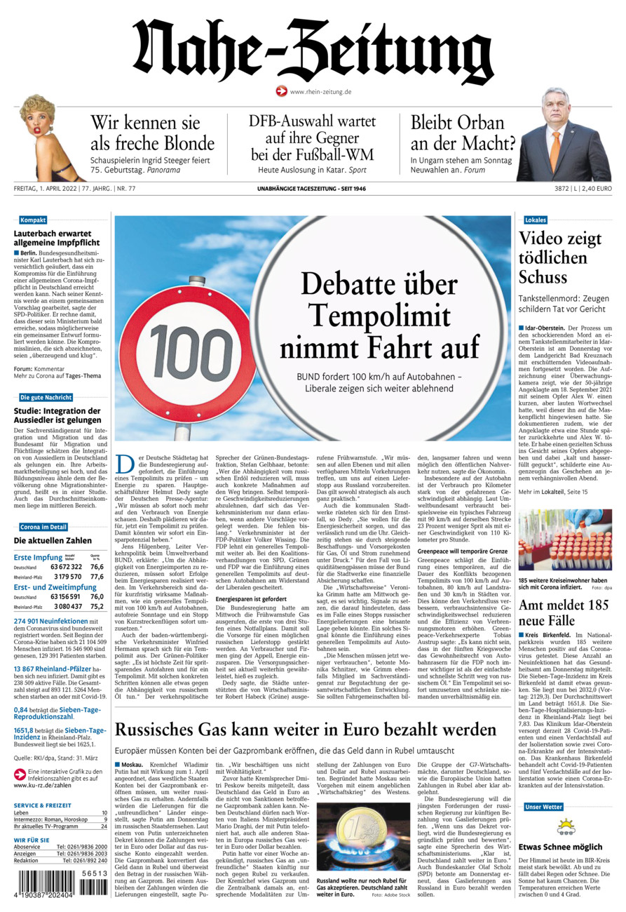 Nahe-Zeitung vom Freitag, 01.04.2022