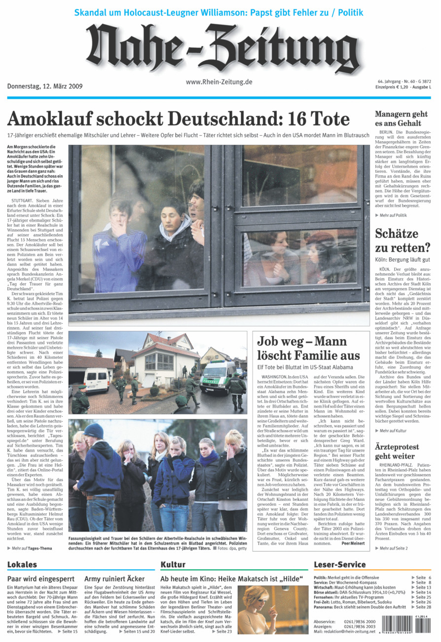 Nahe-Zeitung vom Donnerstag, 12.03.2009