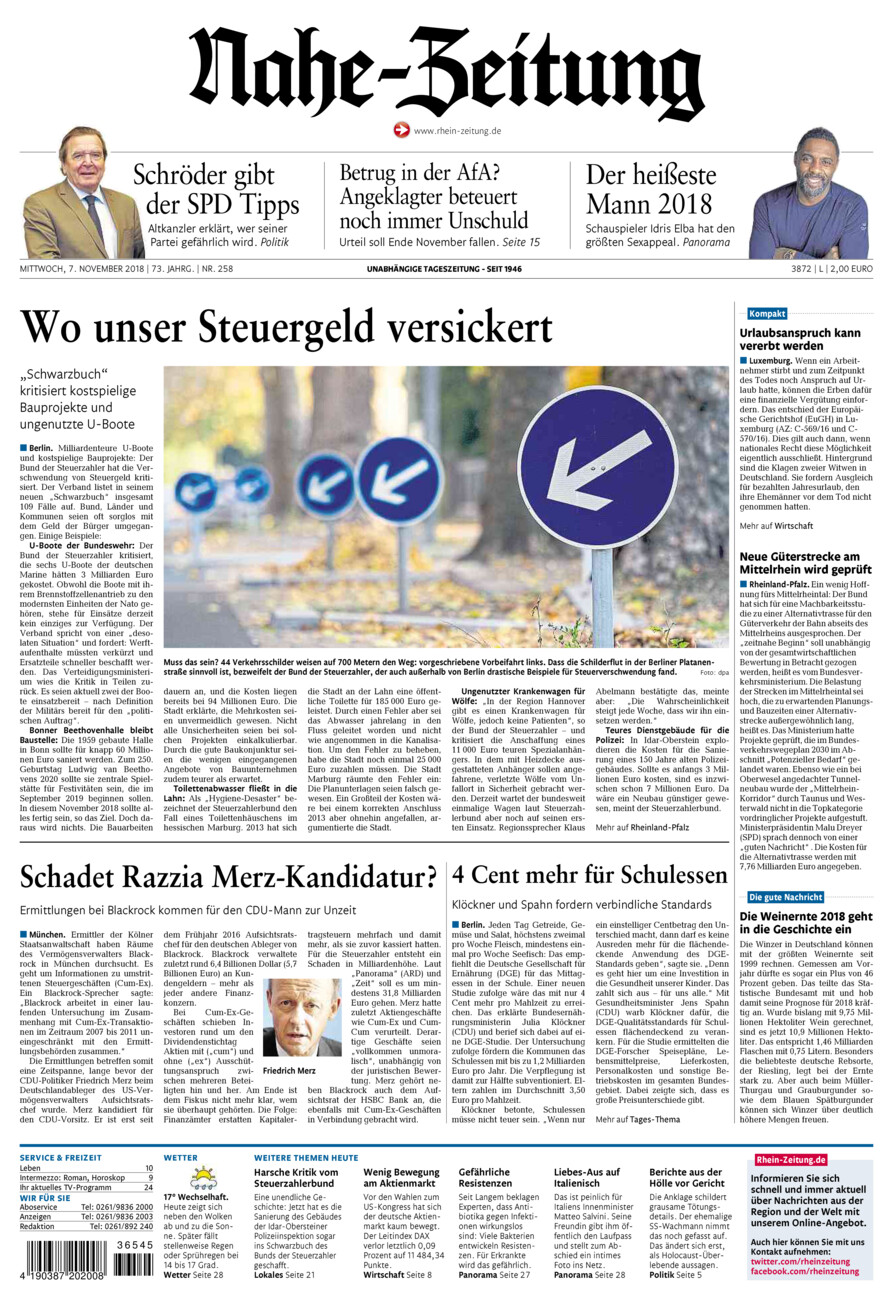 Nahe-Zeitung vom Mittwoch, 07.11.2018