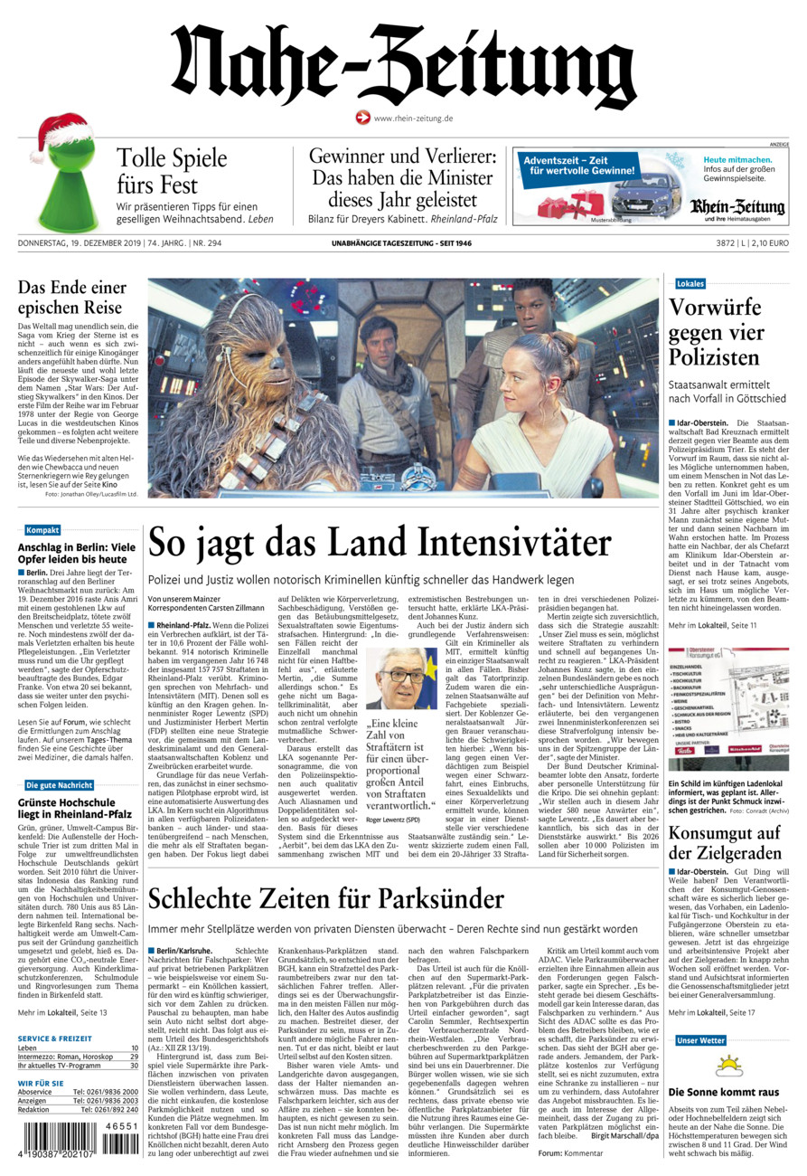 Nahe-Zeitung vom Donnerstag, 19.12.2019