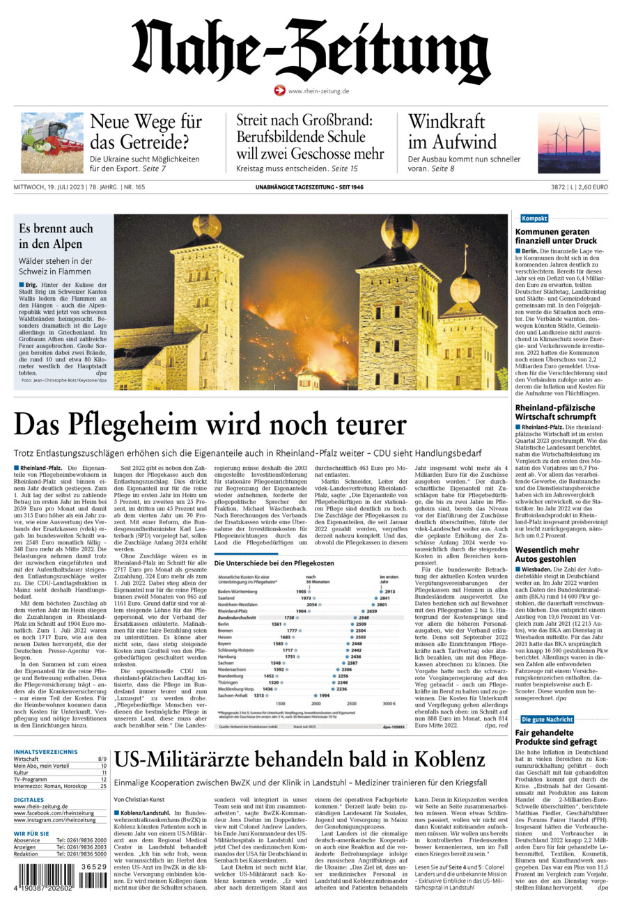 Nahe-Zeitung vom Mittwoch, 19.07.2023