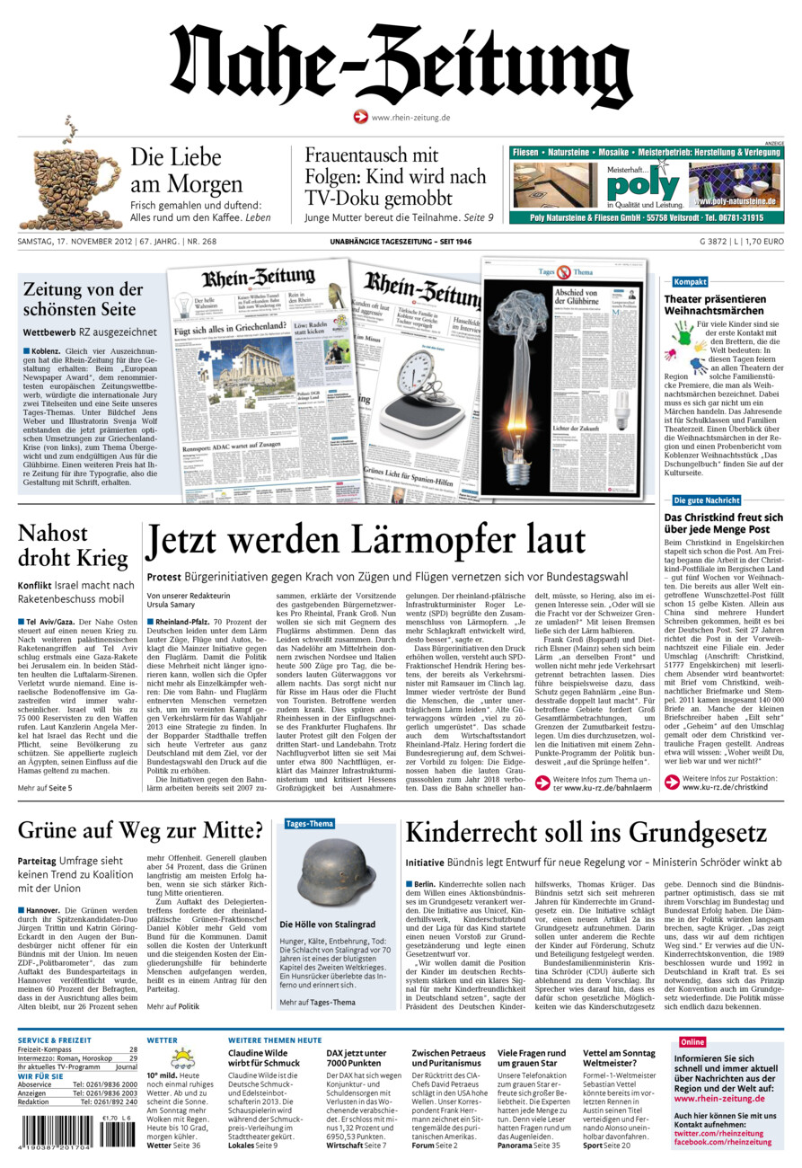 Nahe-Zeitung vom Samstag, 17.11.2012