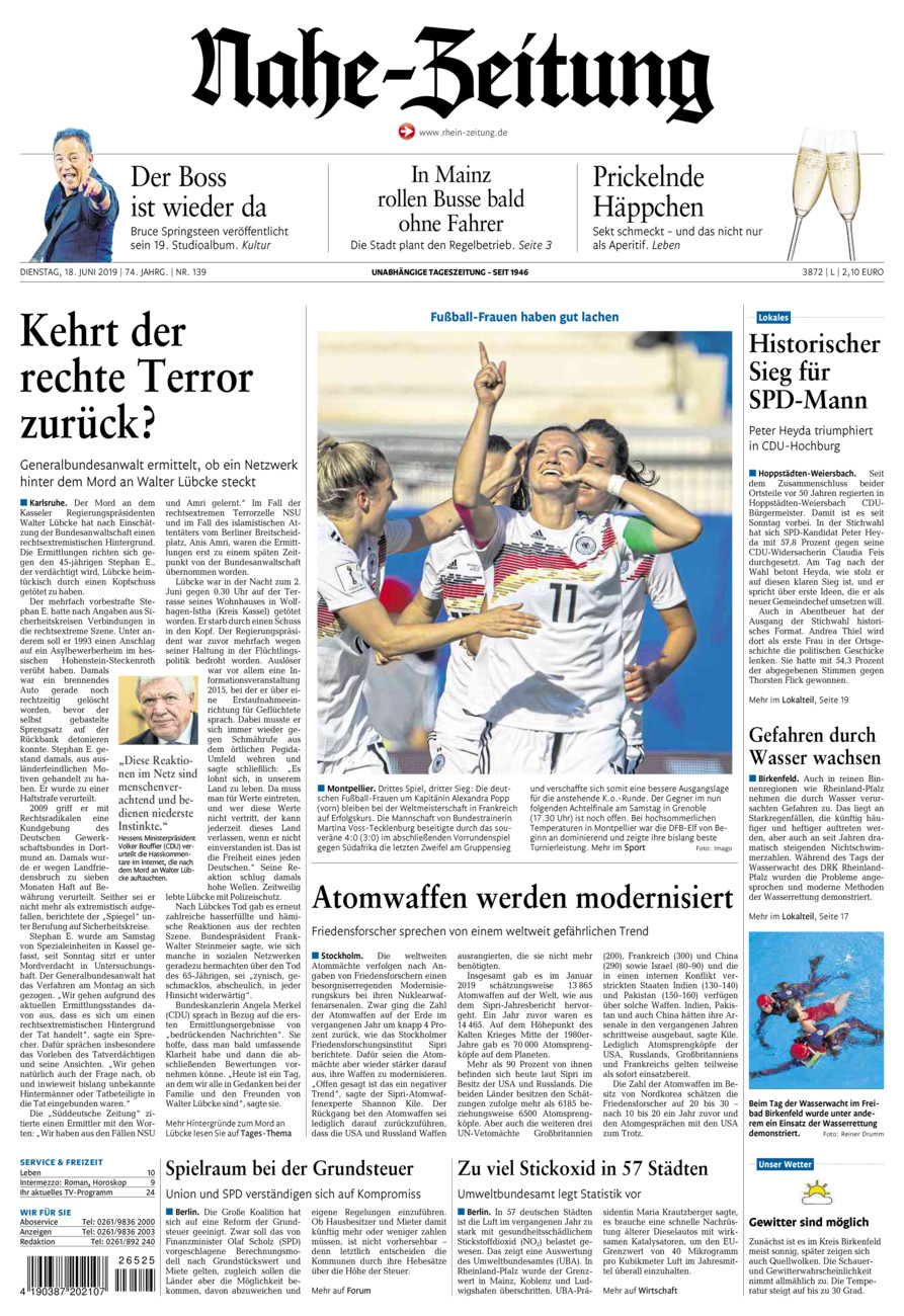 Nahe-Zeitung vom Dienstag, 18.06.2019