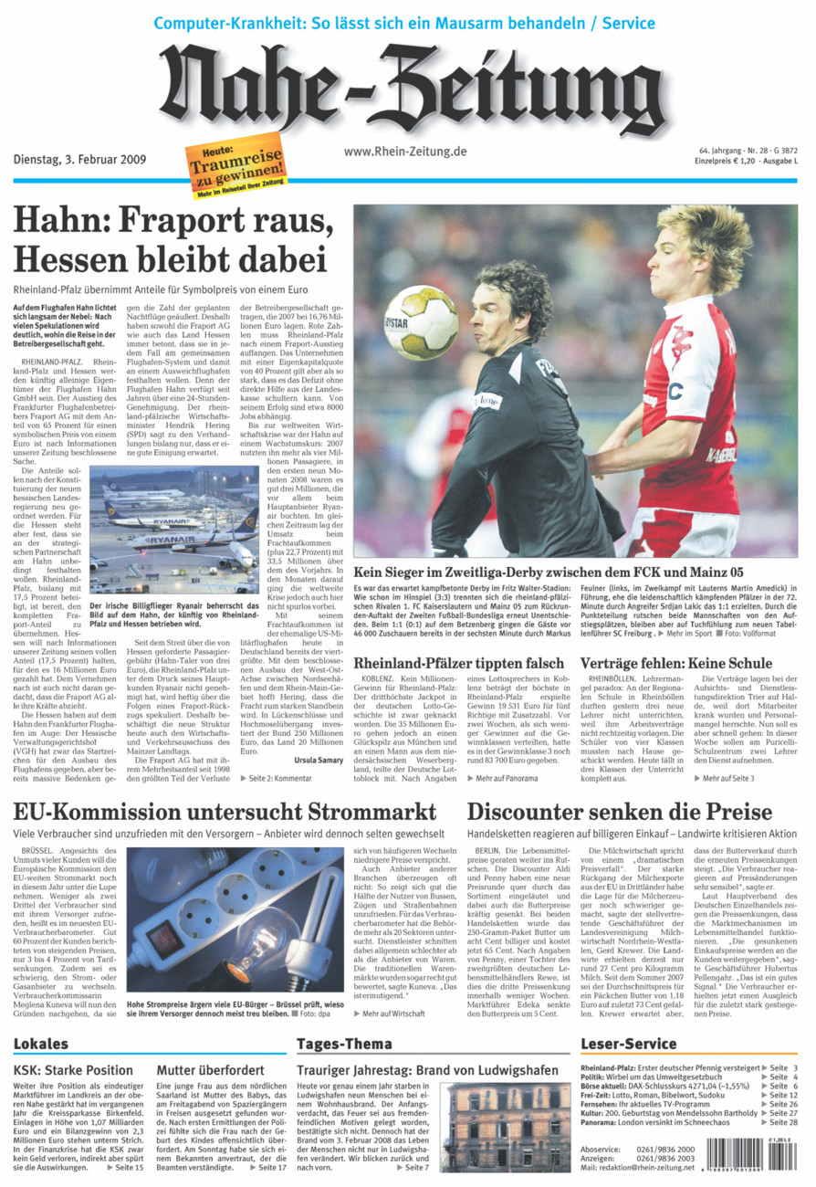 Nahe-Zeitung vom Dienstag, 03.02.2009