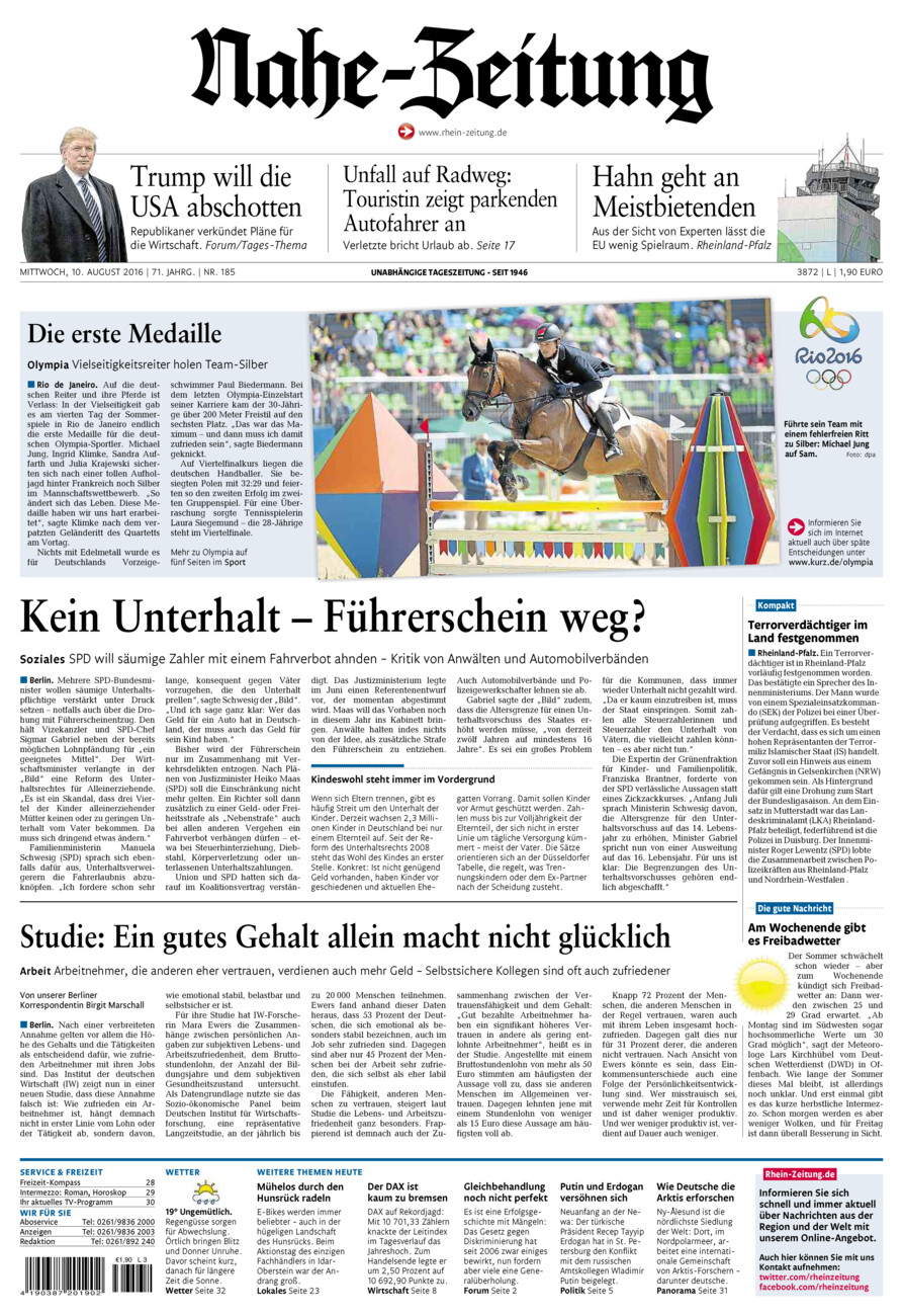 Nahe-Zeitung vom Mittwoch, 10.08.2016