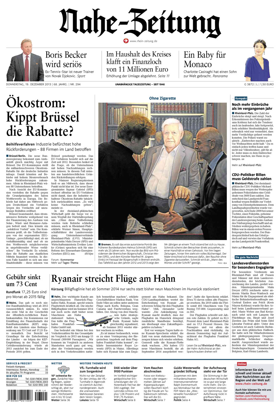 Nahe-Zeitung vom Donnerstag, 19.12.2013