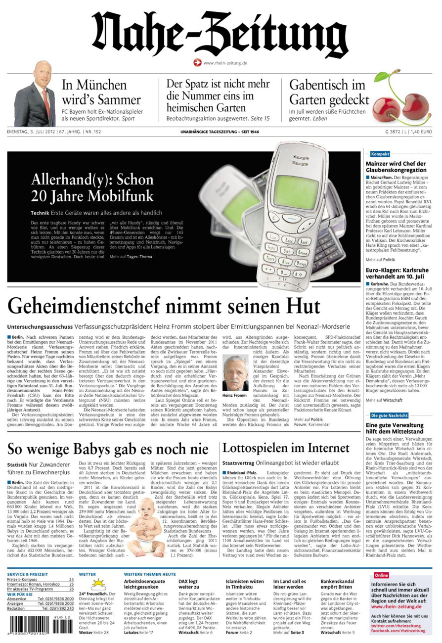 Nahe-Zeitung vom Dienstag, 03.07.2012
