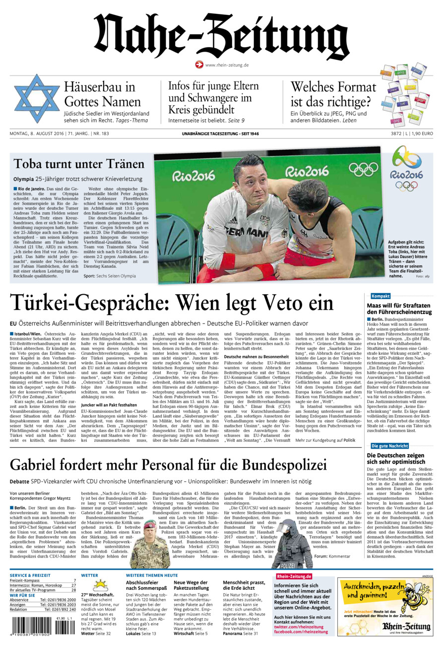 Nahe-Zeitung vom Montag, 08.08.2016