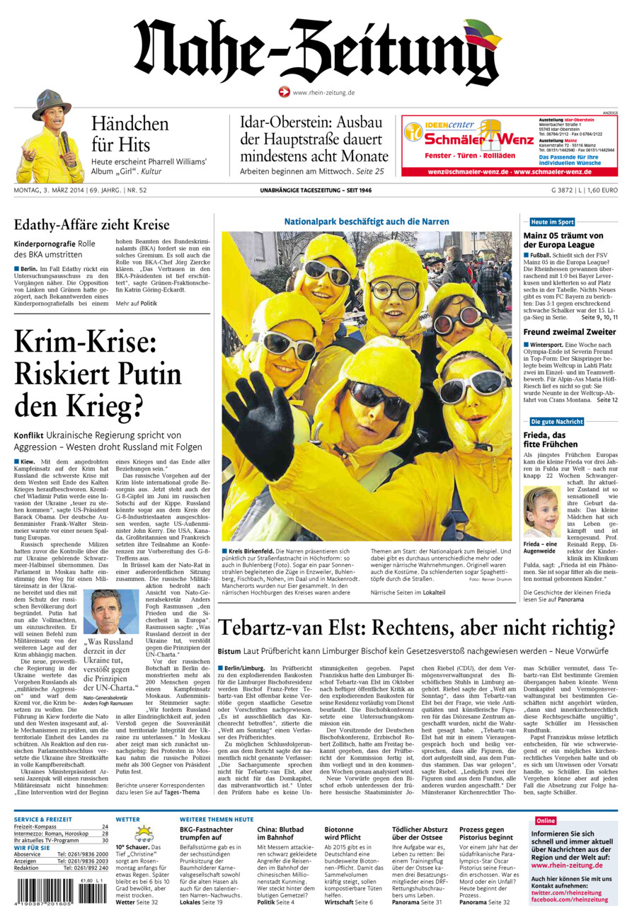 Nahe-Zeitung vom Montag, 03.03.2014
