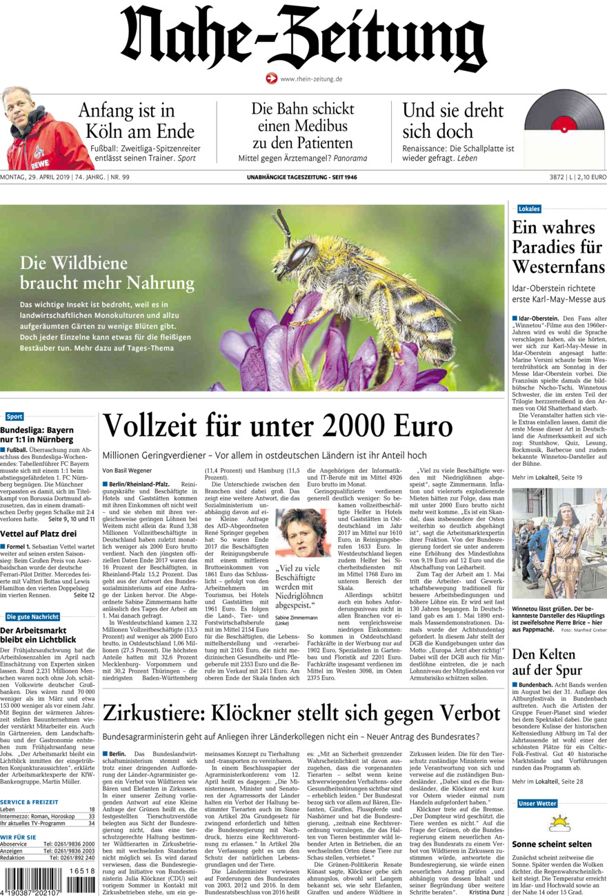 Nahe-Zeitung vom Montag, 29.04.2019