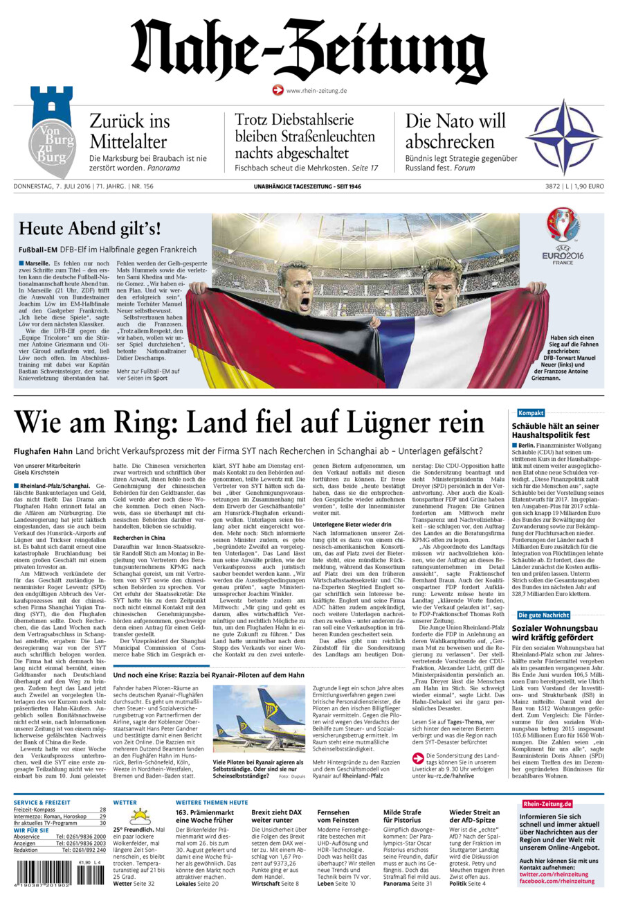 Nahe-Zeitung vom Donnerstag, 07.07.2016