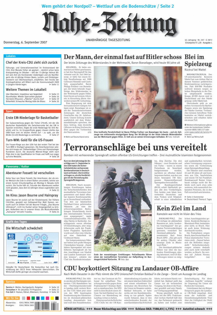 Nahe-Zeitung vom Donnerstag, 06.09.2007