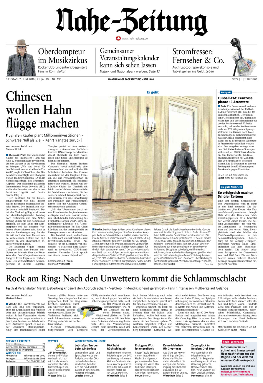 Nahe-Zeitung vom Dienstag, 07.06.2016