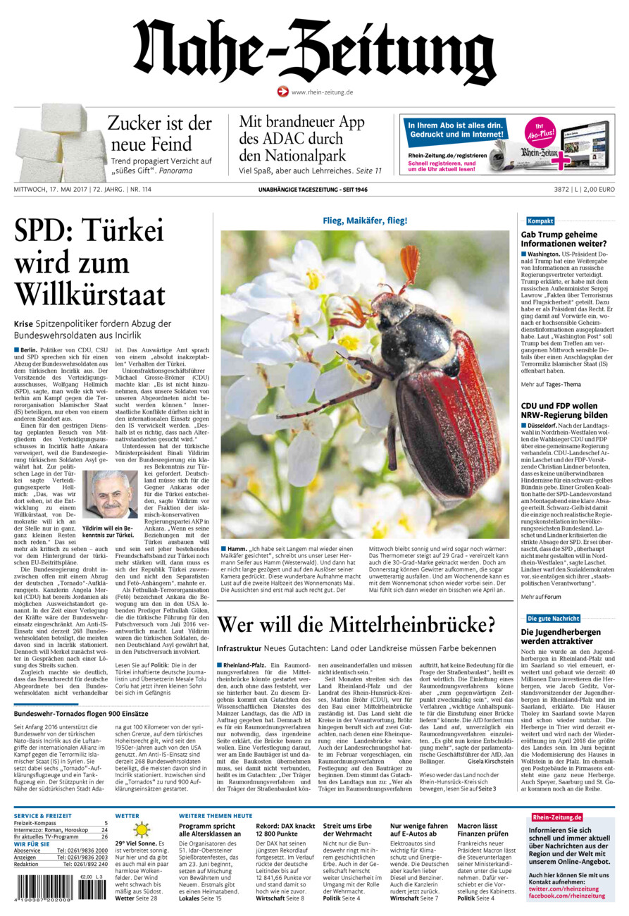 Nahe-Zeitung vom Mittwoch, 17.05.2017