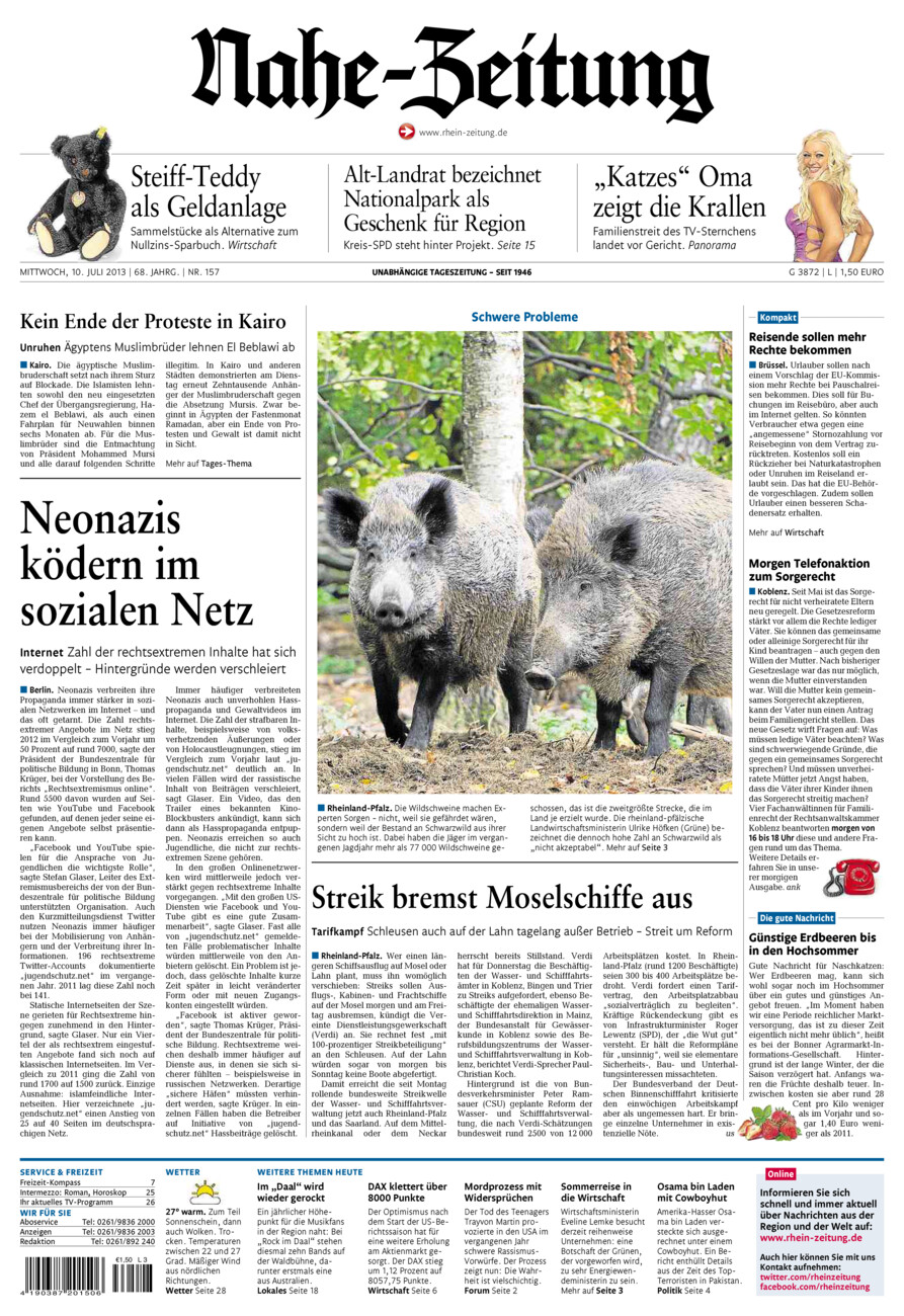 Nahe-Zeitung vom Mittwoch, 10.07.2013
