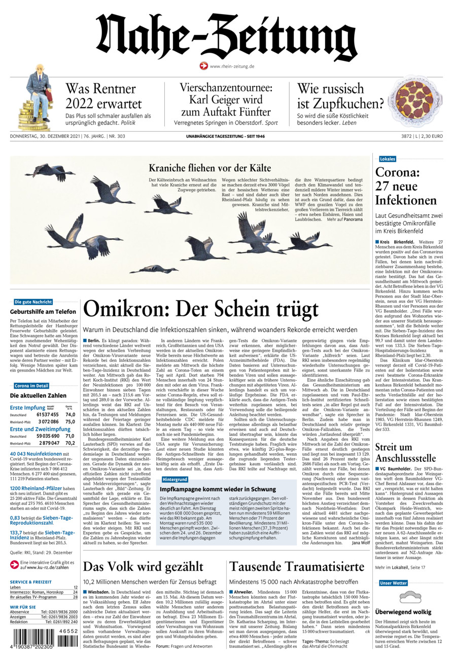 Nahe-Zeitung vom Donnerstag, 30.12.2021