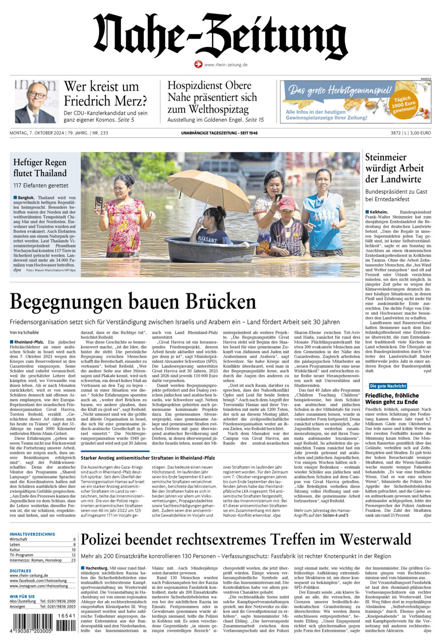 Nahe-Zeitung vom Montag, 07.10.2024