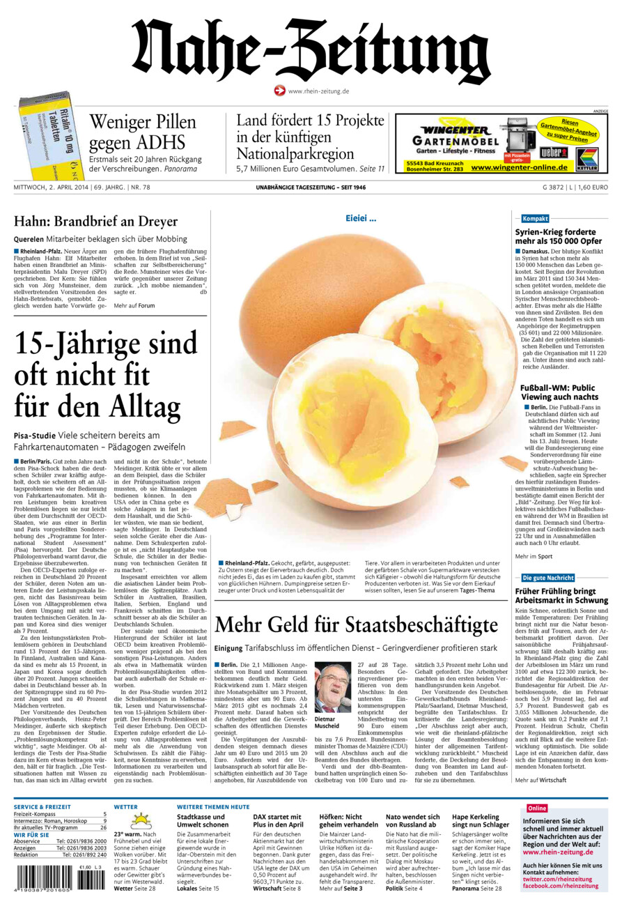 Nahe-Zeitung vom Mittwoch, 02.04.2014
