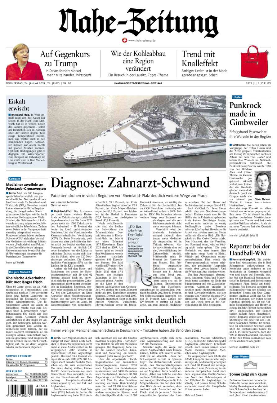 Nahe-Zeitung vom Donnerstag, 24.01.2019