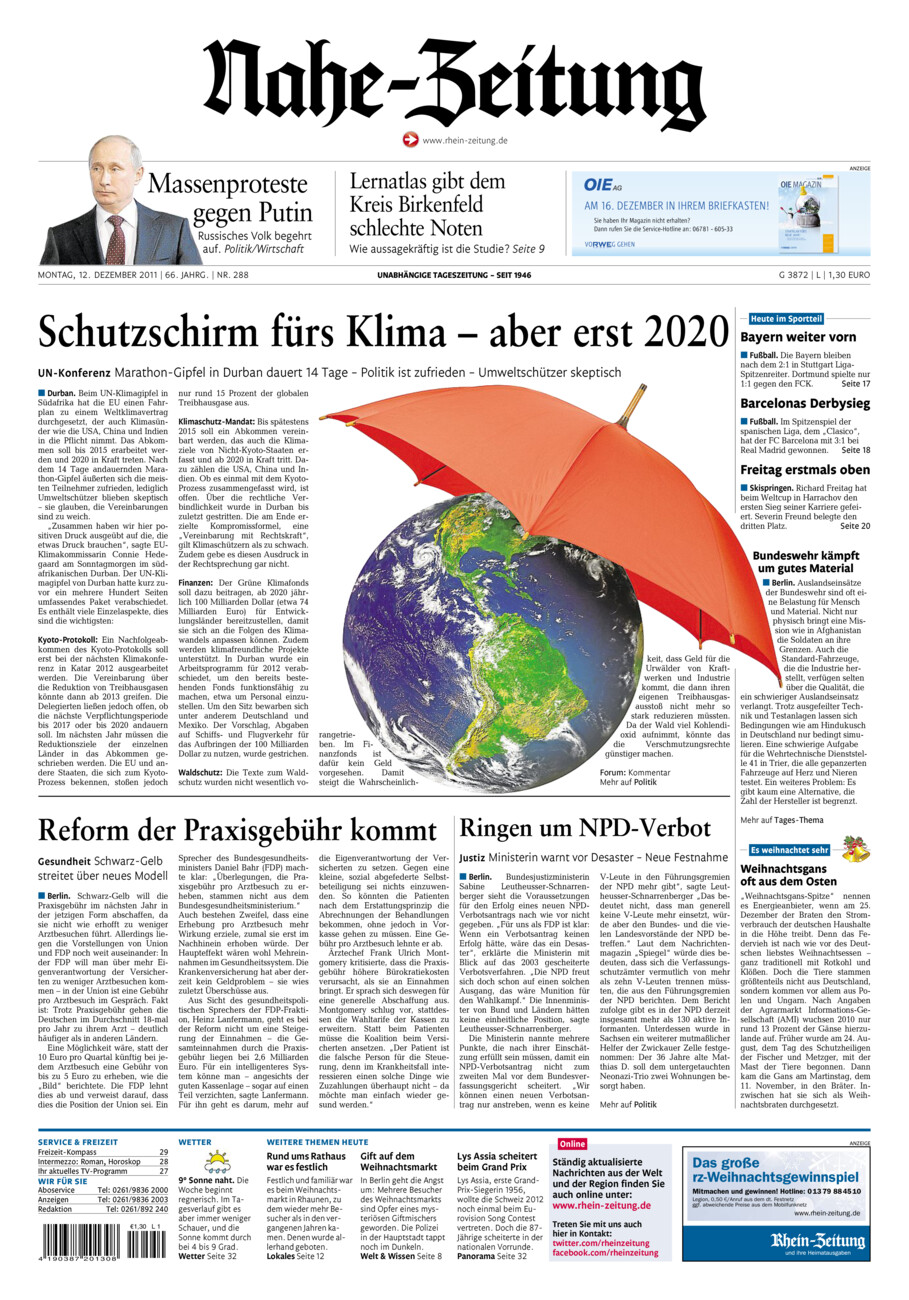 Nahe-Zeitung vom Montag, 12.12.2011