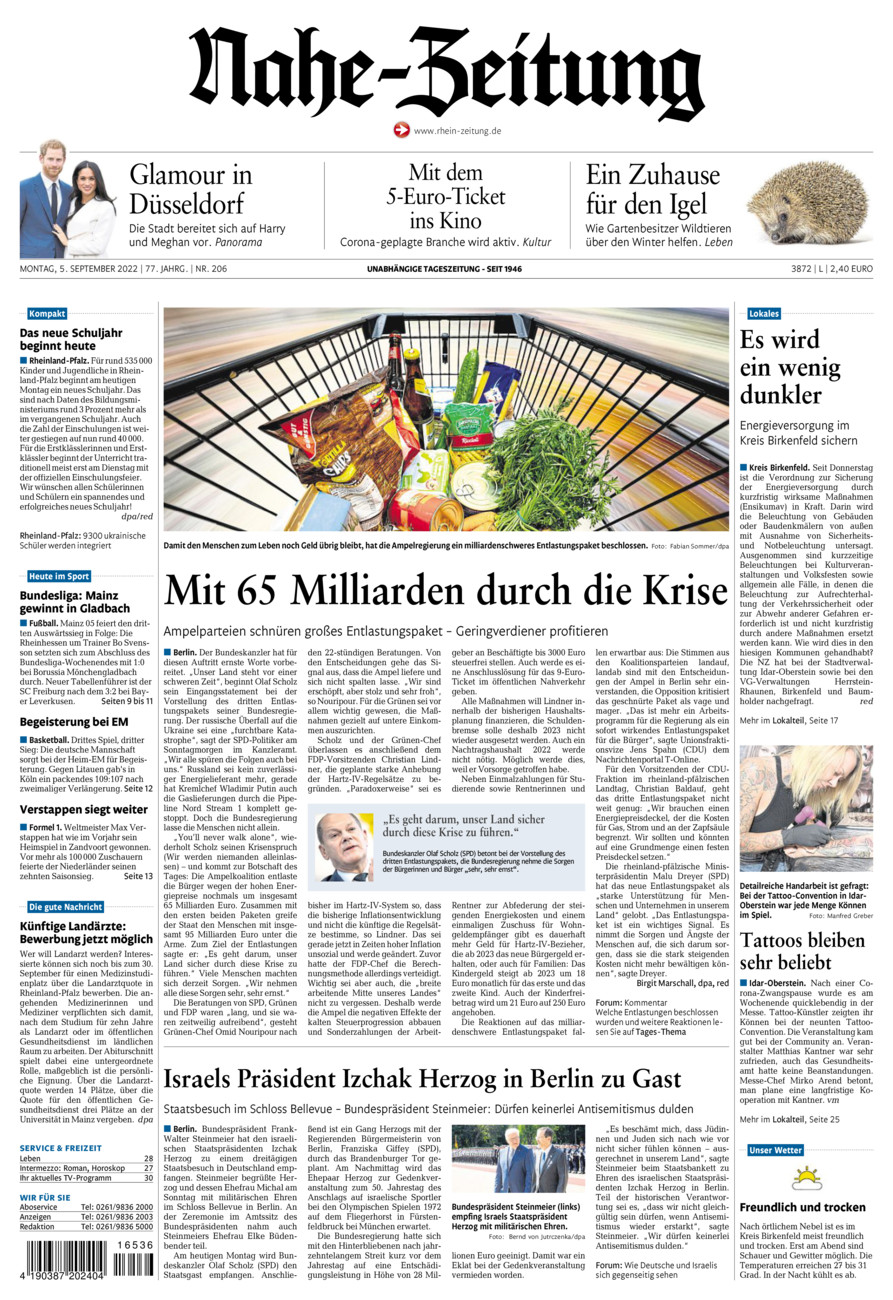 Nahe-Zeitung vom Montag, 05.09.2022