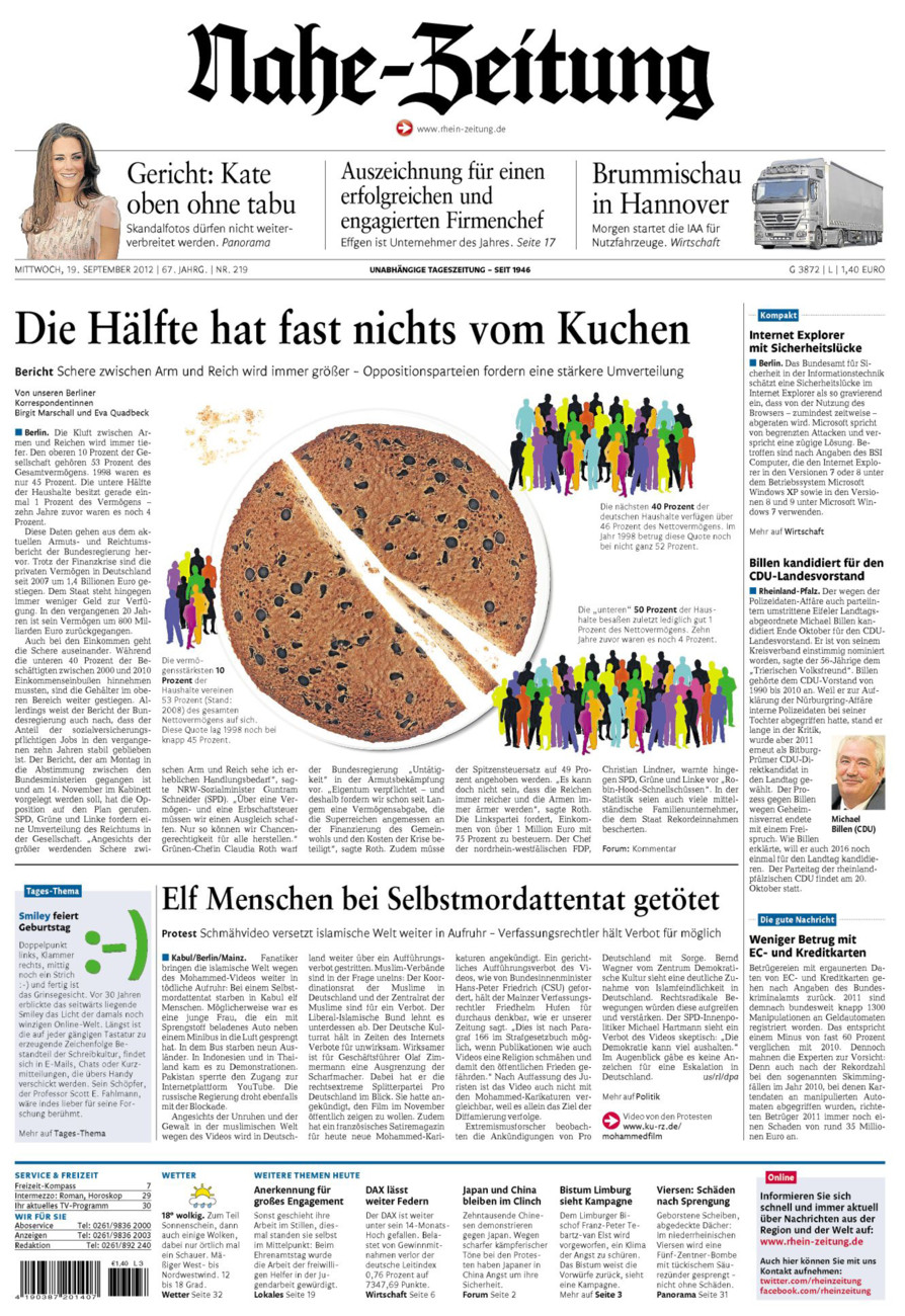 Nahe-Zeitung vom Mittwoch, 19.09.2012
