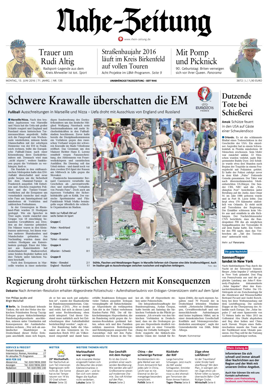 Nahe-Zeitung vom Montag, 13.06.2016