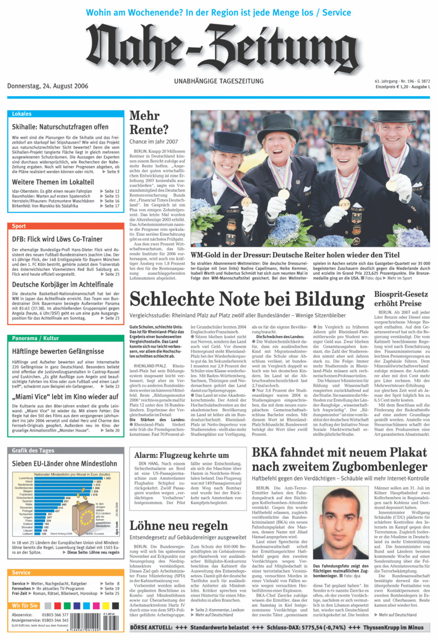 Nahe-Zeitung vom Donnerstag, 24.08.2006