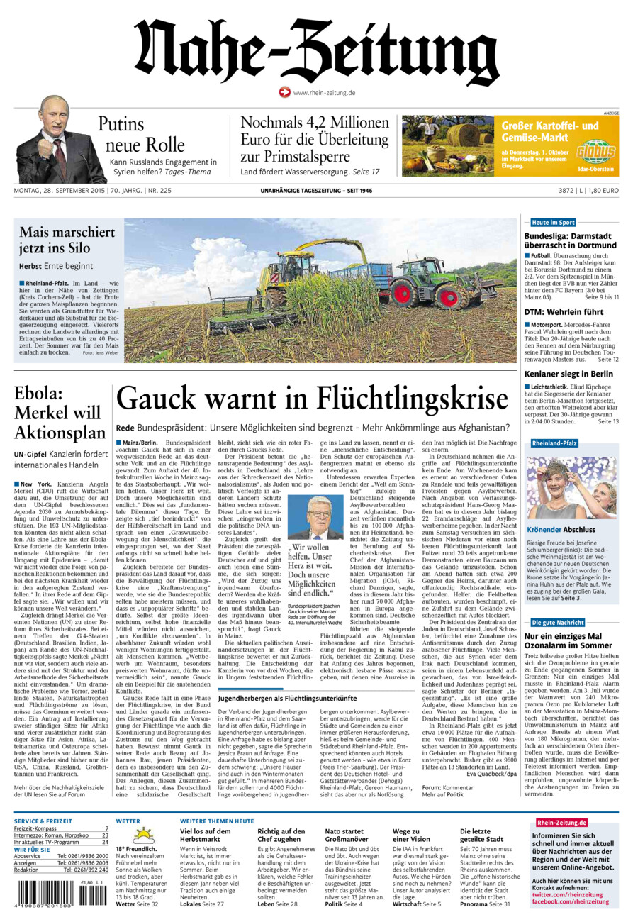 Nahe-Zeitung vom Montag, 28.09.2015