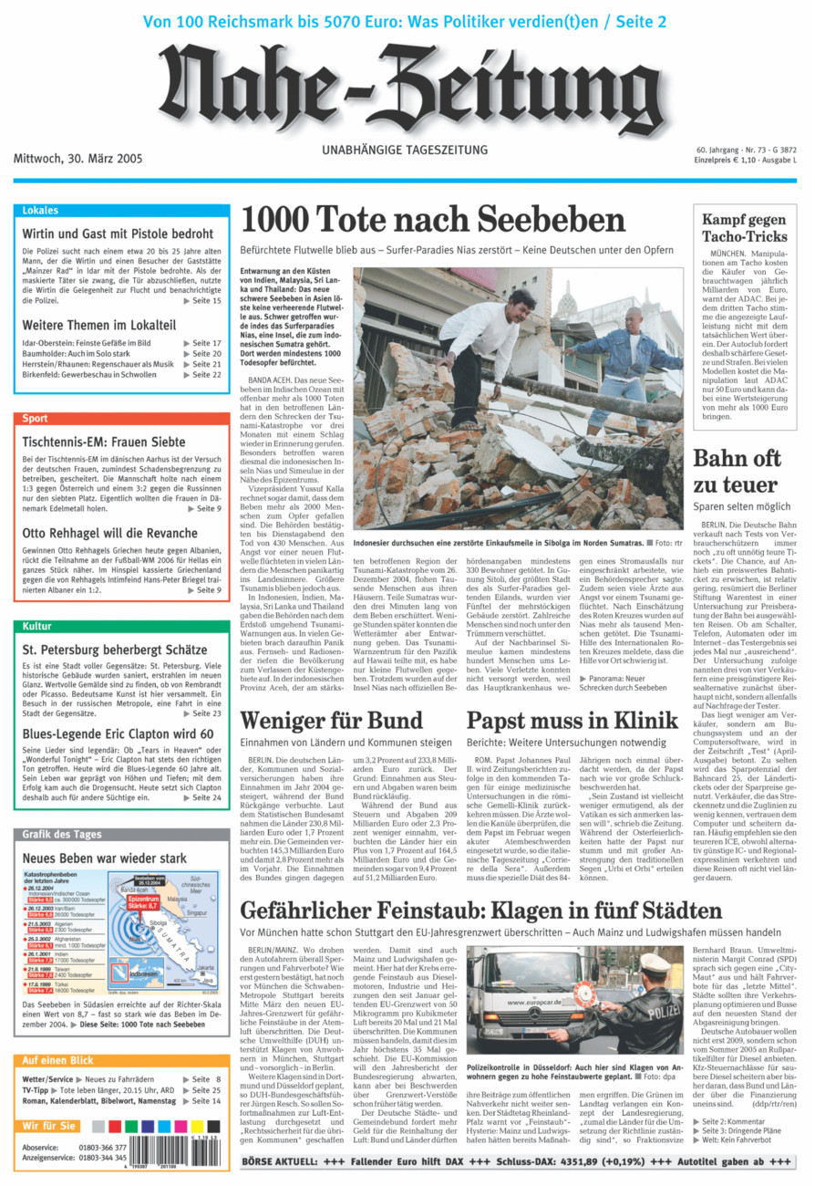 Nahe-Zeitung vom Mittwoch, 30.03.2005