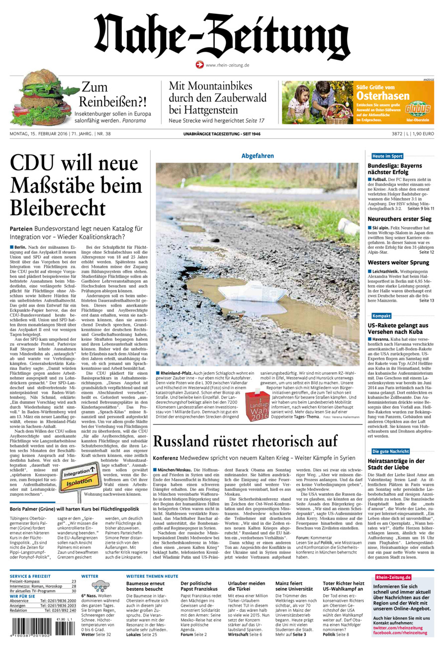Nahe-Zeitung vom Montag, 15.02.2016