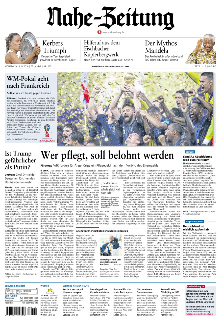 Nahe-Zeitung vom Montag, 16.07.2018