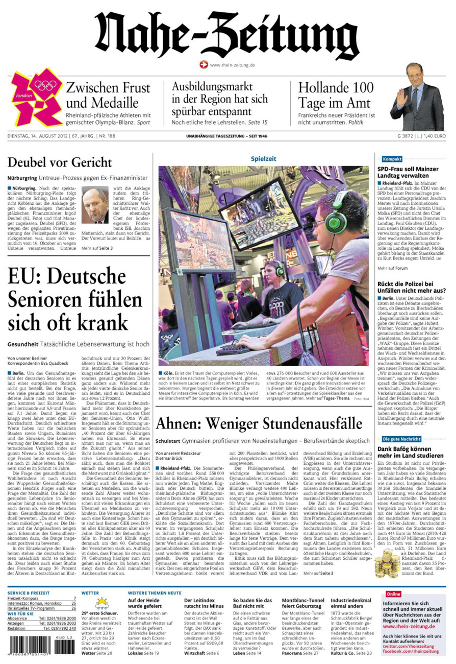 Nahe-Zeitung vom Dienstag, 14.08.2012