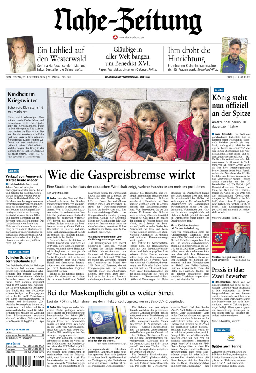 Nahe-Zeitung vom Donnerstag, 29.12.2022