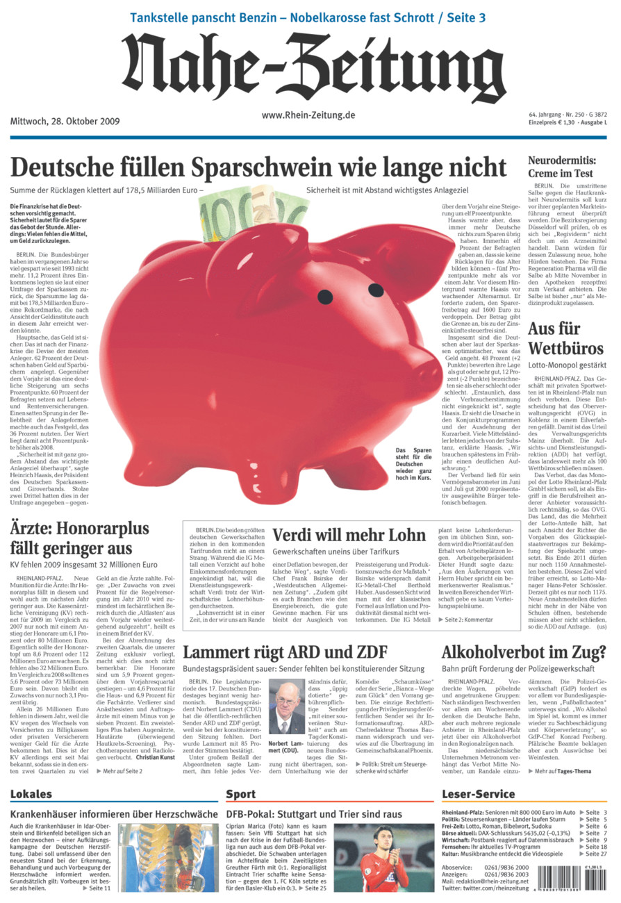 Nahe-Zeitung vom Mittwoch, 28.10.2009