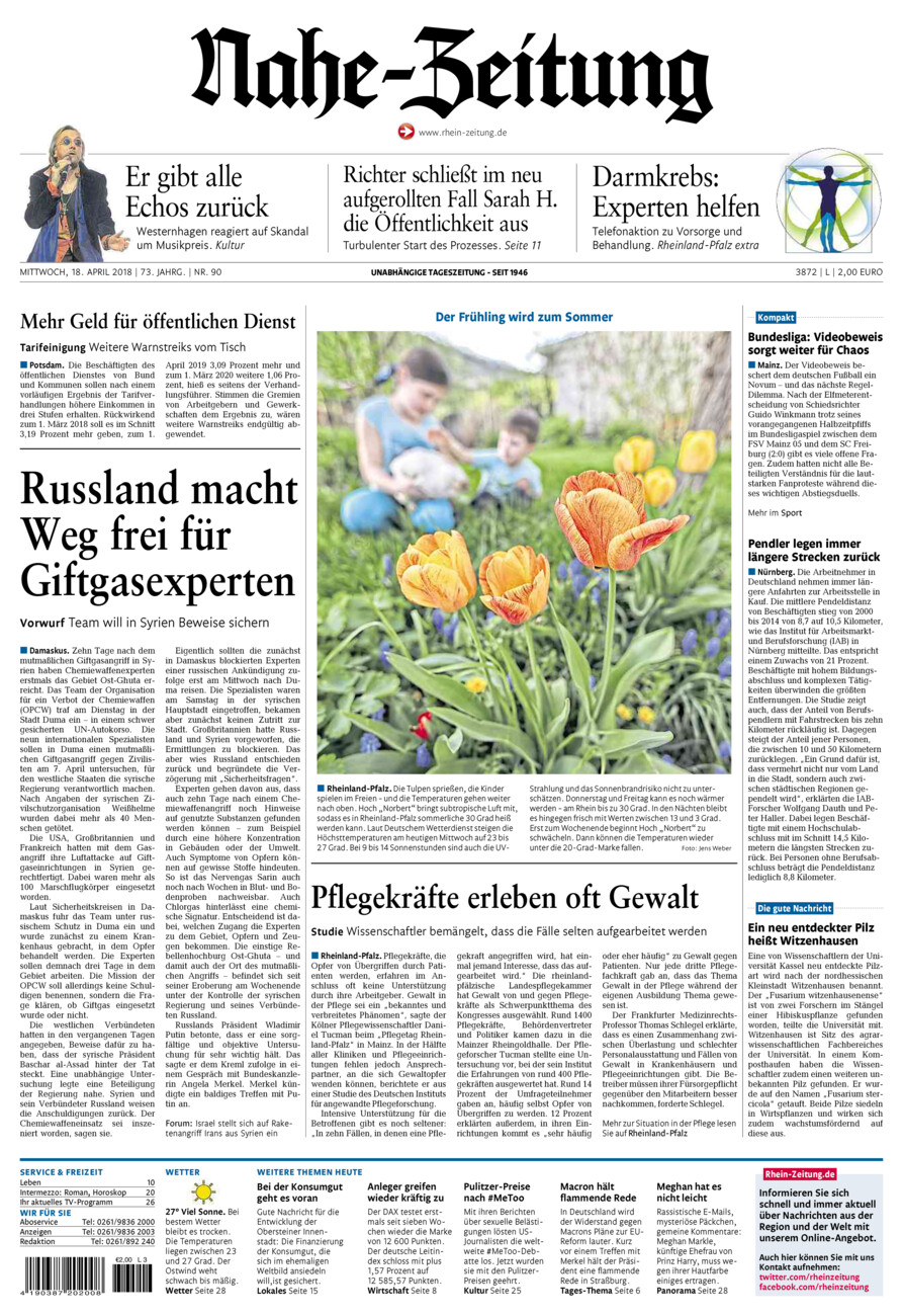 Nahe-Zeitung vom Mittwoch, 18.04.2018